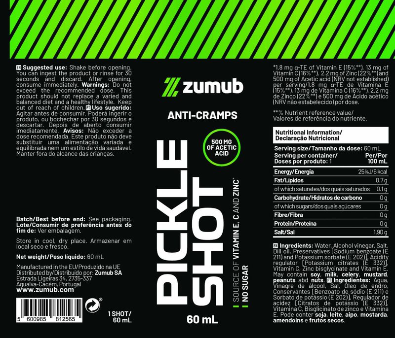 Pickle Shot Anti Cãibras